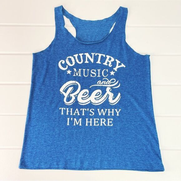 Lanmertree Graphic Country Music and Beer Summer Racerback Tank Top L Like New - Picture 2 of 4